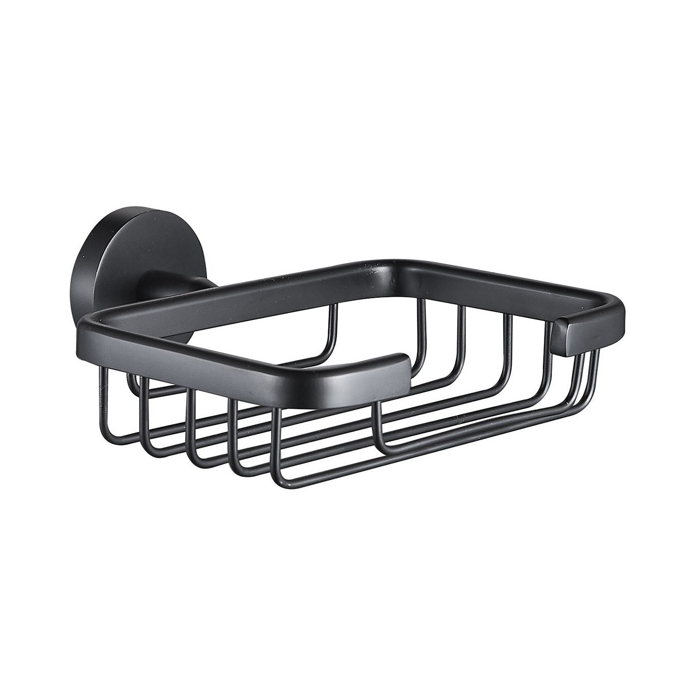 Raymor Projix wall-mounted soap holder, black metal rectangular dish with wire base