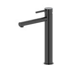 Raymor Projix tall basin mixer tap in black with straight spout and pin lever handle