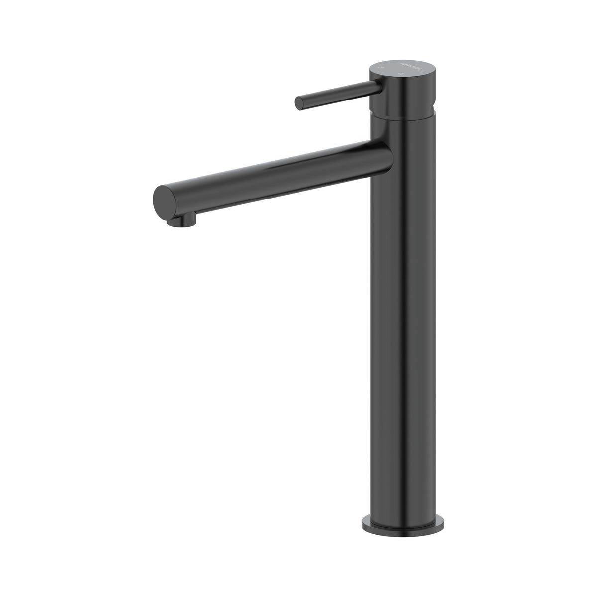 Raymor Projix tall basin mixer tap in black with straight spout and pin lever handle
