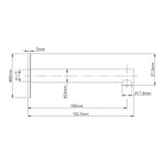 Raymor Projix straight basin or bath spout technical drawing, black, 180mm reach, side view with dimensions