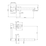 Technical drawing of Raymor Projix straight wall mixer set, black, showing 180mm fixed spout and wall-mount dimensions
