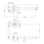 Raymor Projix straight wall mixer set technical drawing, chrome 220mm fixed spout with dimensions and wall mount details