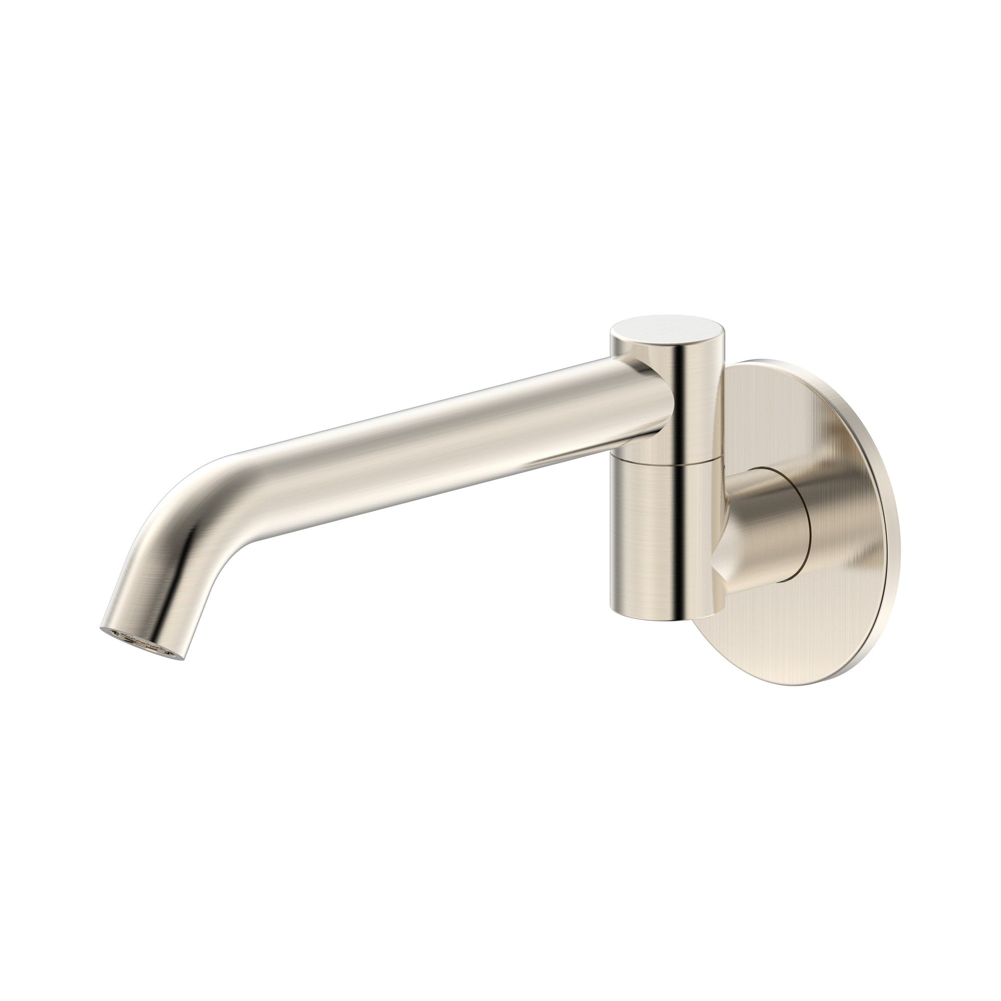 Raymor Projix swivel basin or bath spout in brushed nickel, wall-mounted with round backplate