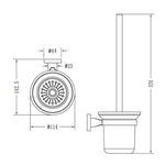Raymor Projix chrome wall-mounted toilet brush holder technical drawing with dimensions