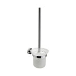 Raymor Projix chrome wall-mounted toilet brush holder with frosted glass cup and metal brush handle