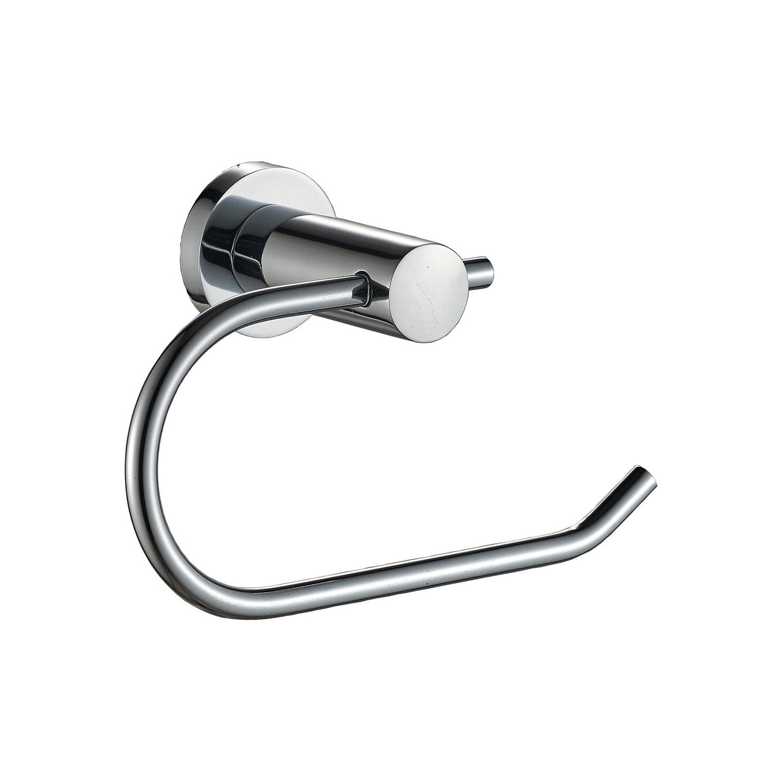 Raymor Projix chrome toilet roll holder, wall-mounted single roll holder with round backplate and curved arm