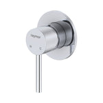 Raymor Projix chrome wall mixer with round wall plate and pin lever handle on white background