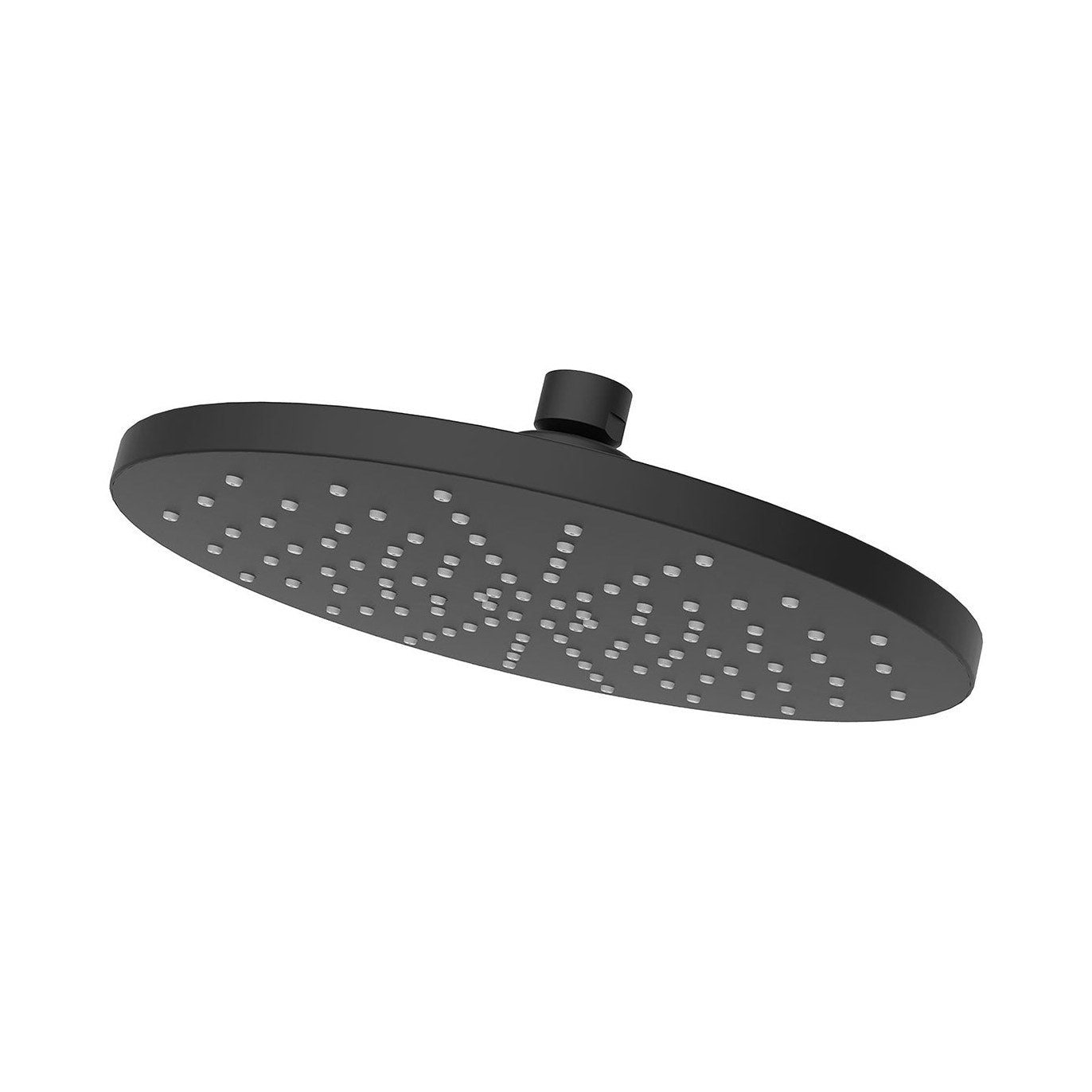 Raymor Raven round black shower rose, angled low profile with single spray nozzles