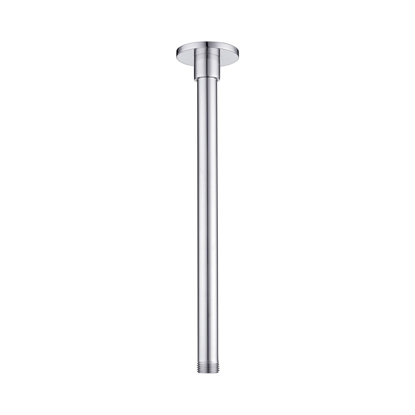 Raymor round ceiling shower arm with flange, chrome finish, straight 300mm drop on white background