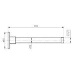 Raymor black ceiling shower arm technical drawing, straight round 200mm brass rail with 60mm flange and G1/2 fitting