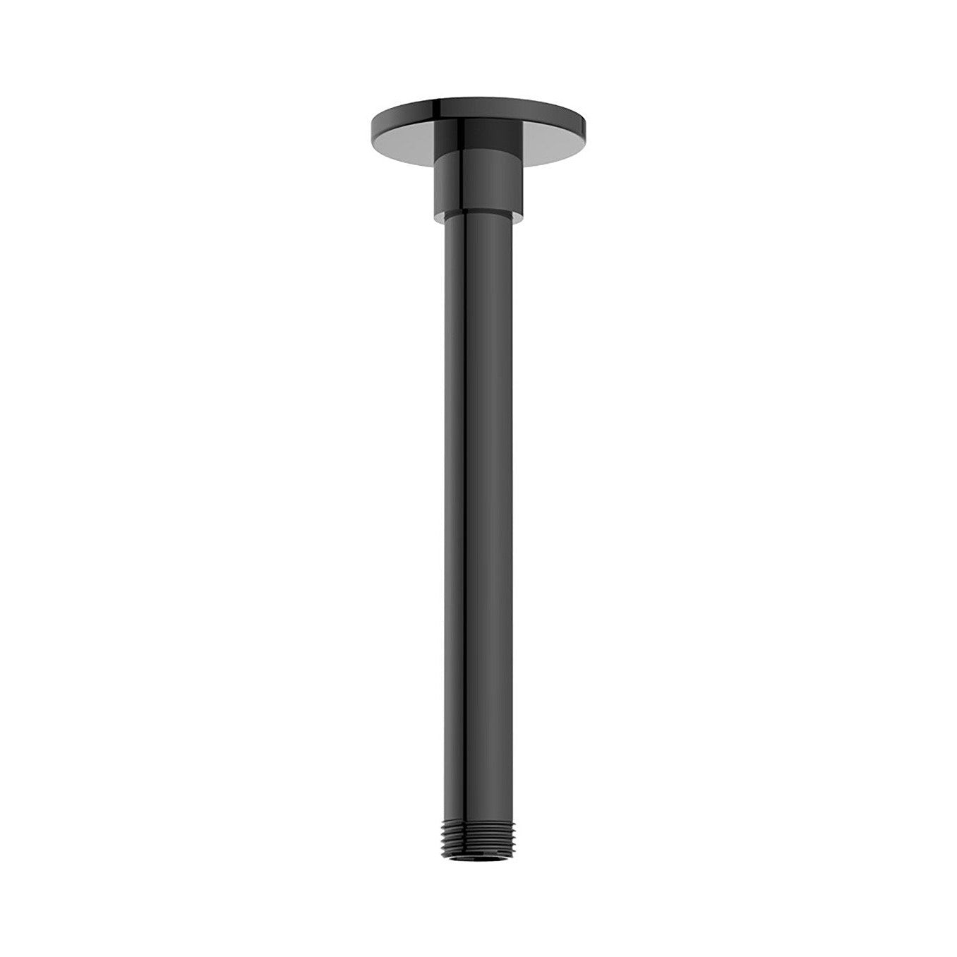 Raymor ceiling mount straight round shower arm, black brass, 200mm drop with round ceiling flange