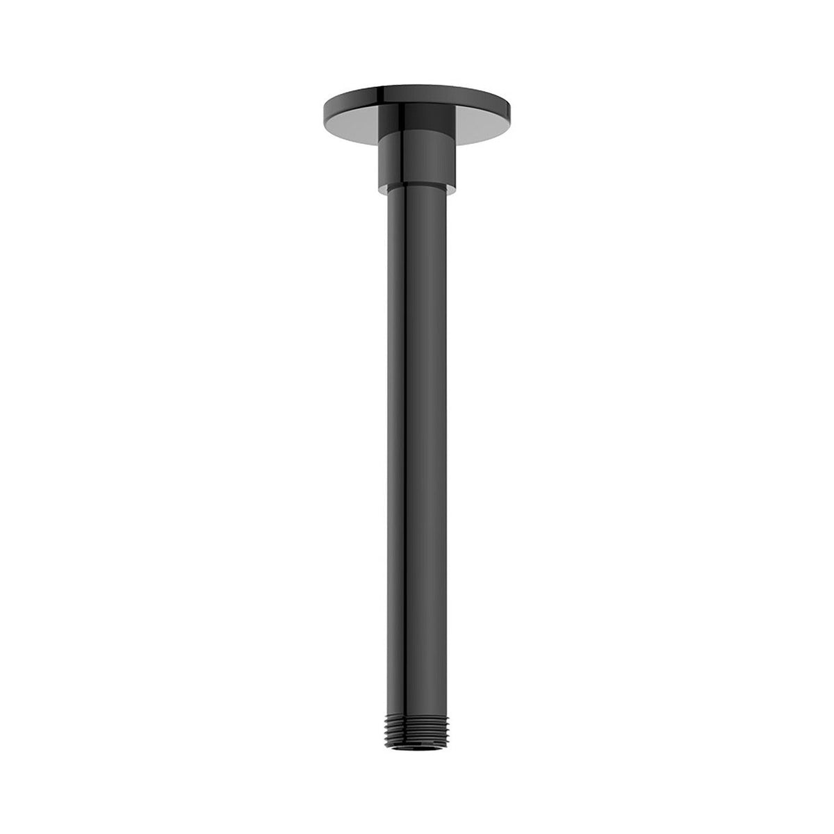 Raymor ceiling mount straight round shower arm, black brass, 200mm drop with round ceiling flange