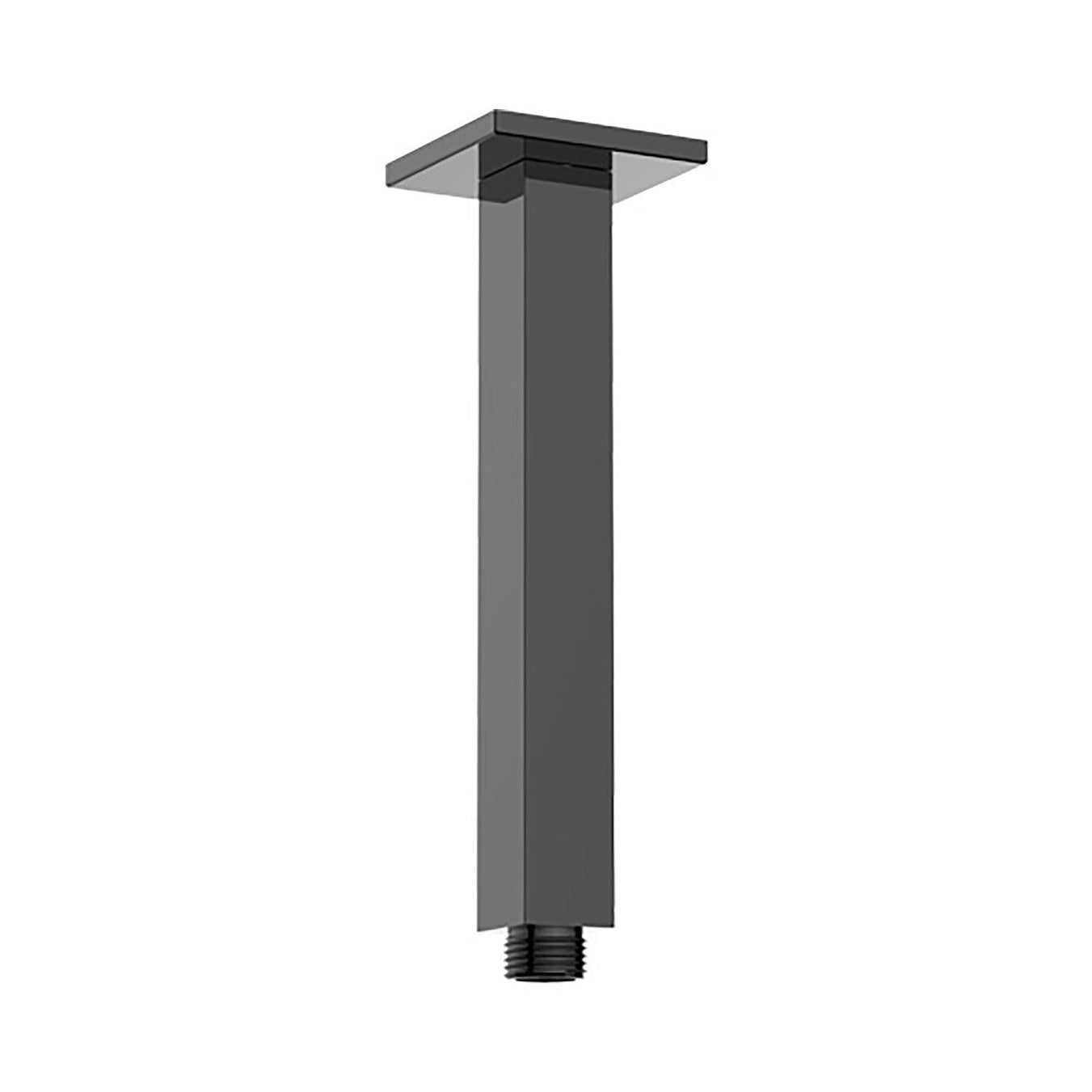 Raymor square ceiling shower arm, 200mm straight drop, black finish, arm only, front view on white background
