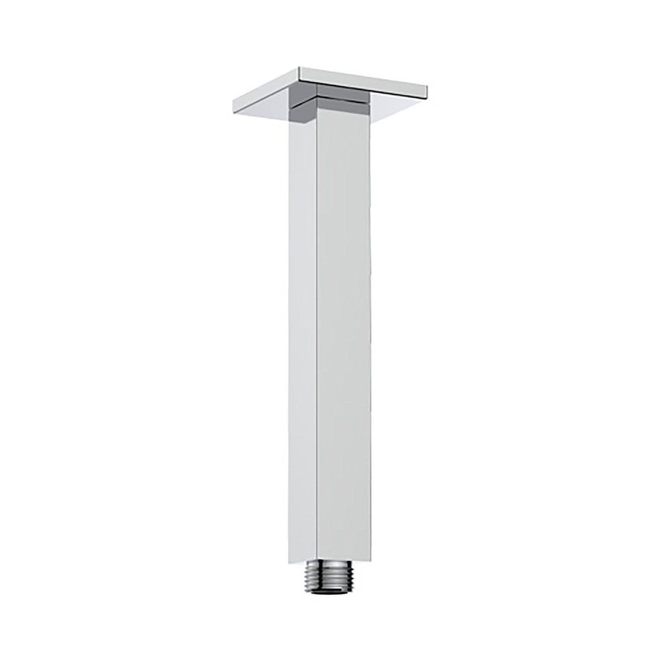 Raymor square ceiling shower arm, chrome finish, straight 200mm drop with ceiling flange, arm only