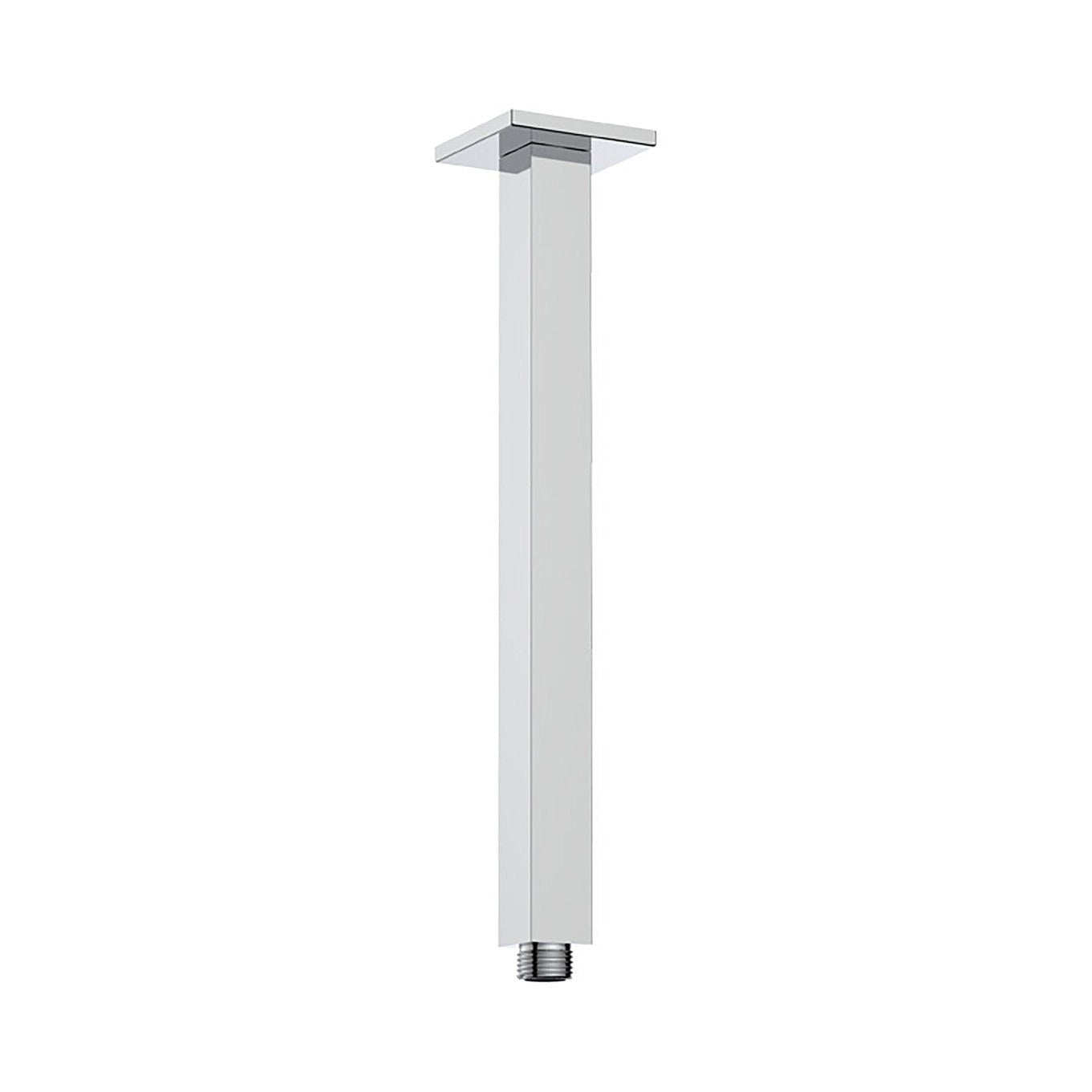 Raymor square ceiling-mount shower arm, 300mm drop, chrome finish, straight rail with square flange, brass