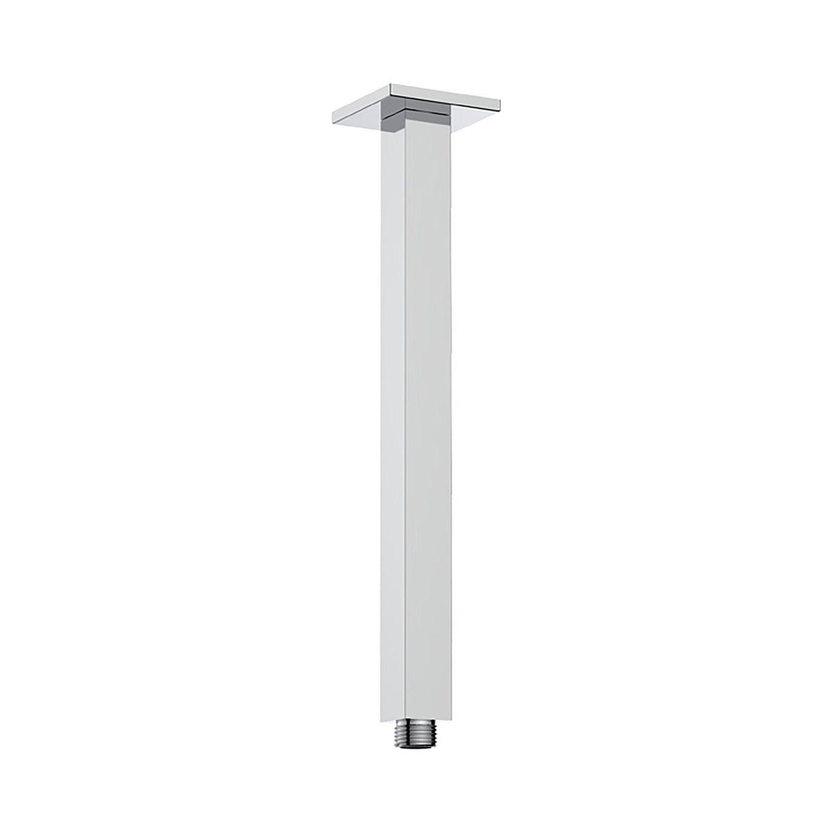 Raymor square ceiling-mount shower arm, 300mm drop, chrome finish, straight rail with square flange, brass
