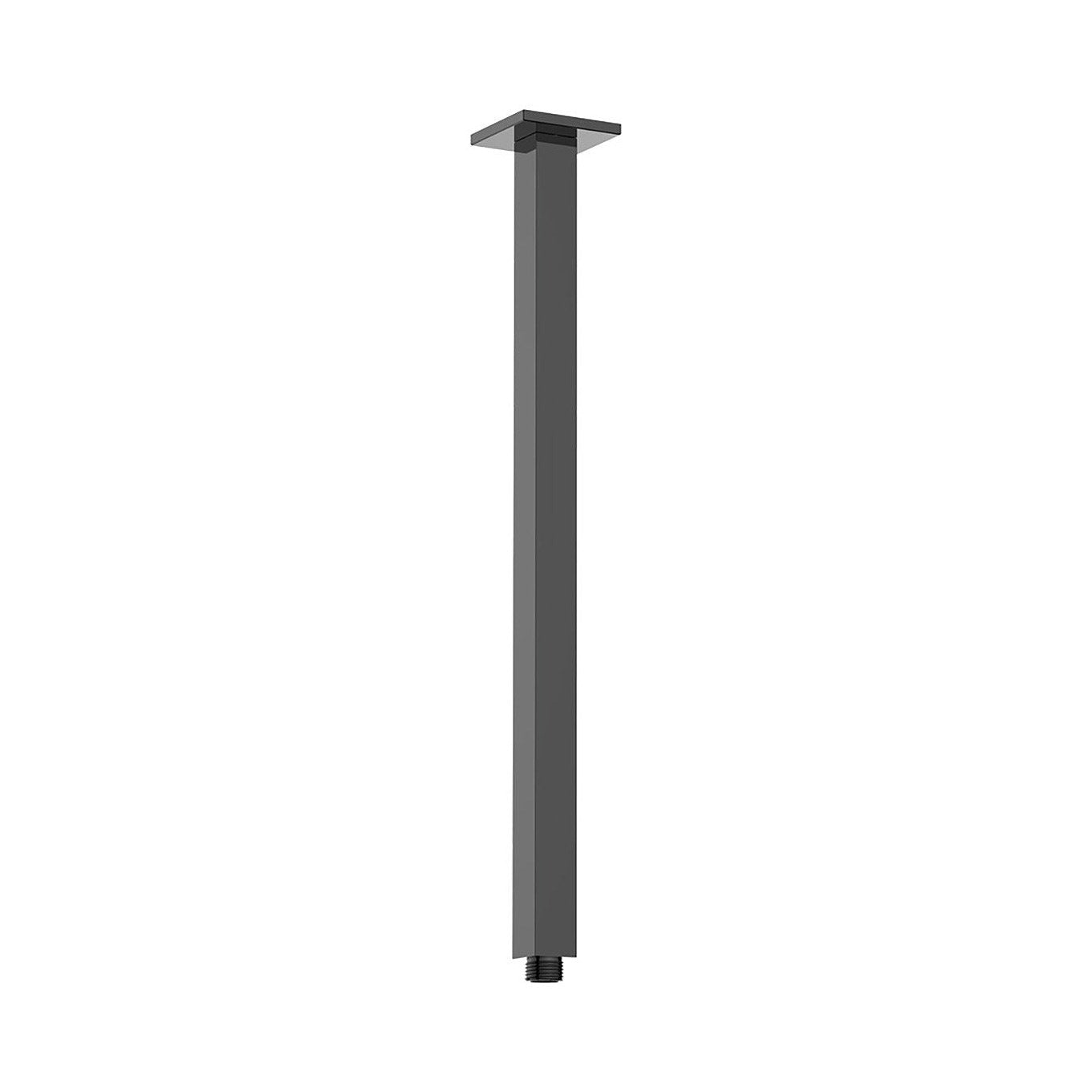 Raymor square ceiling shower arm, black finish, straight 450mm drop with flange, front view