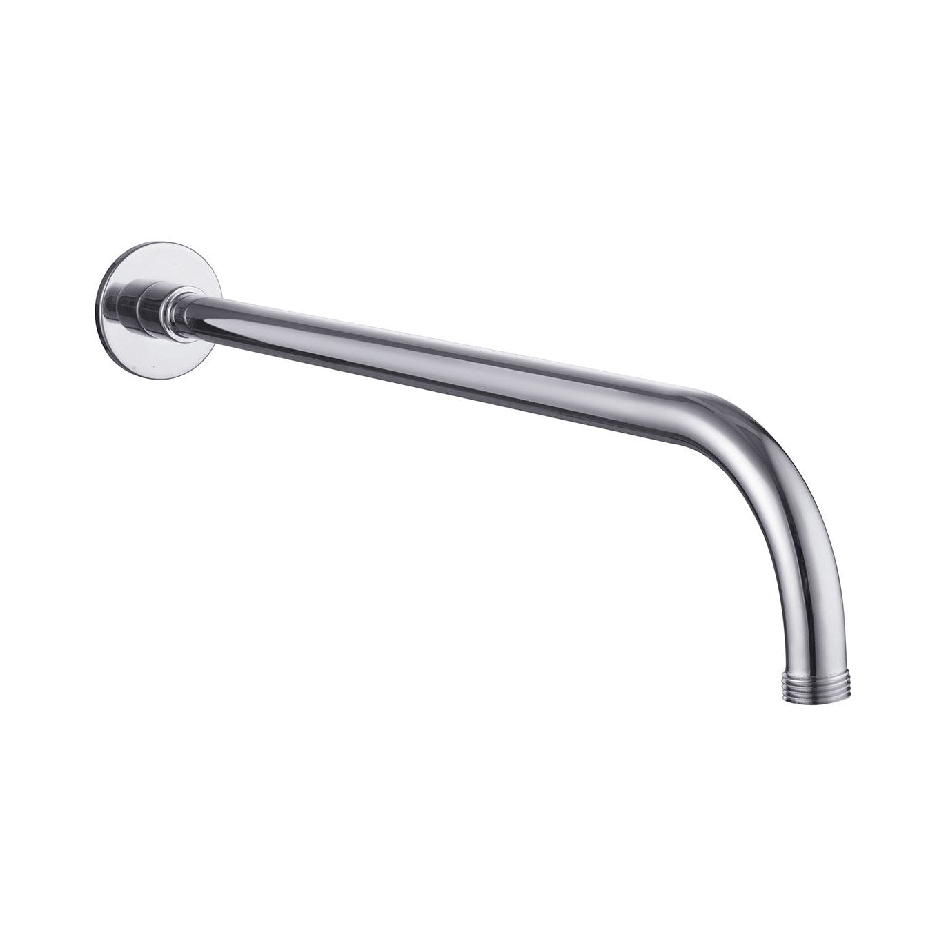 Raymor round right angle shower arm in chrome with wall flange, wall mounted arm only