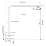 Raymor black square wall shower arm technical drawing with 370.3mm reach and G1/2 fitting￼