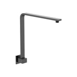 Raymor square black wall shower arm, right angle brass design shown in a front view on white background