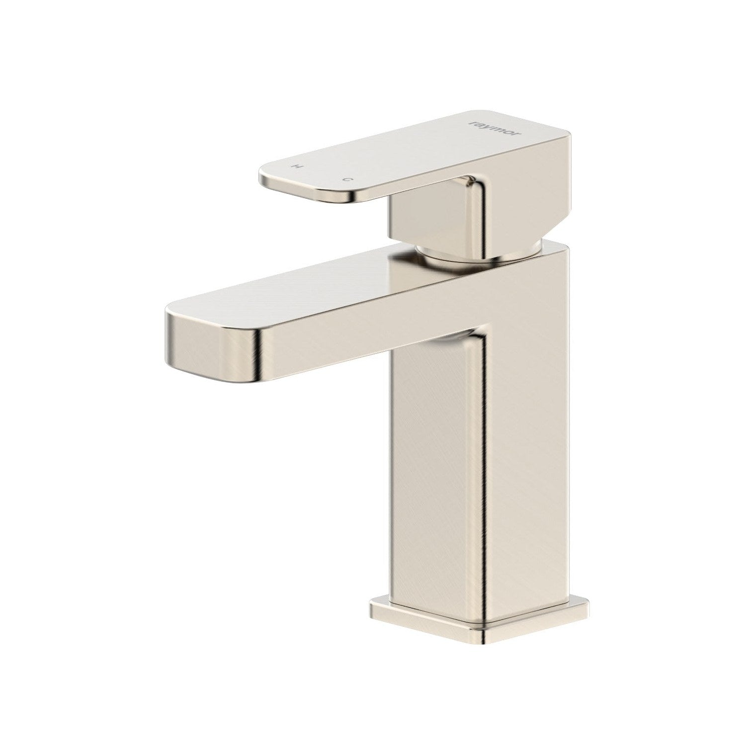 Raymor Sigma basin mixer in brushed nickel, soft square single-lever tap on white background