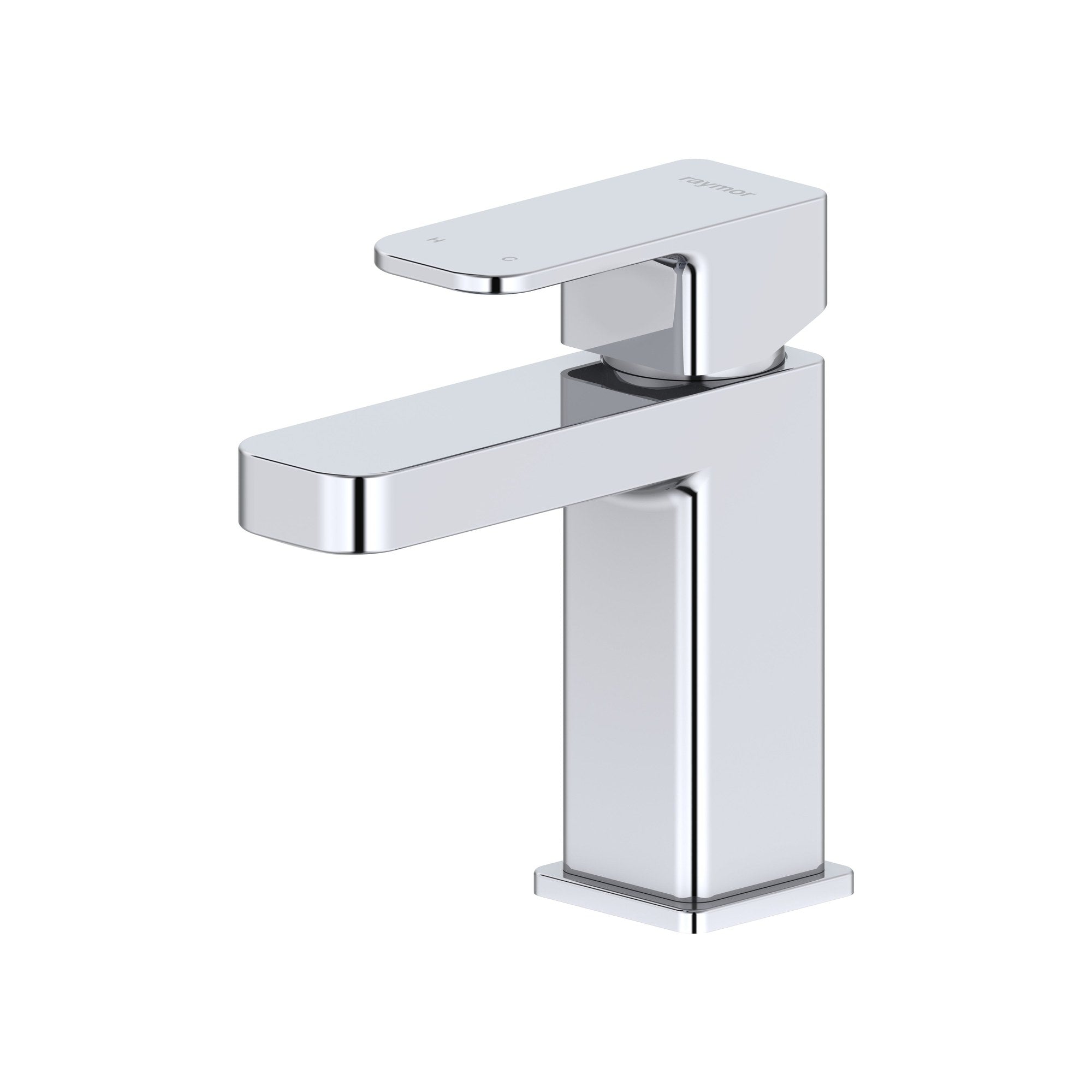 Raymor Sigma basin mixer tap in chrome, soft square design, isolated on white background
