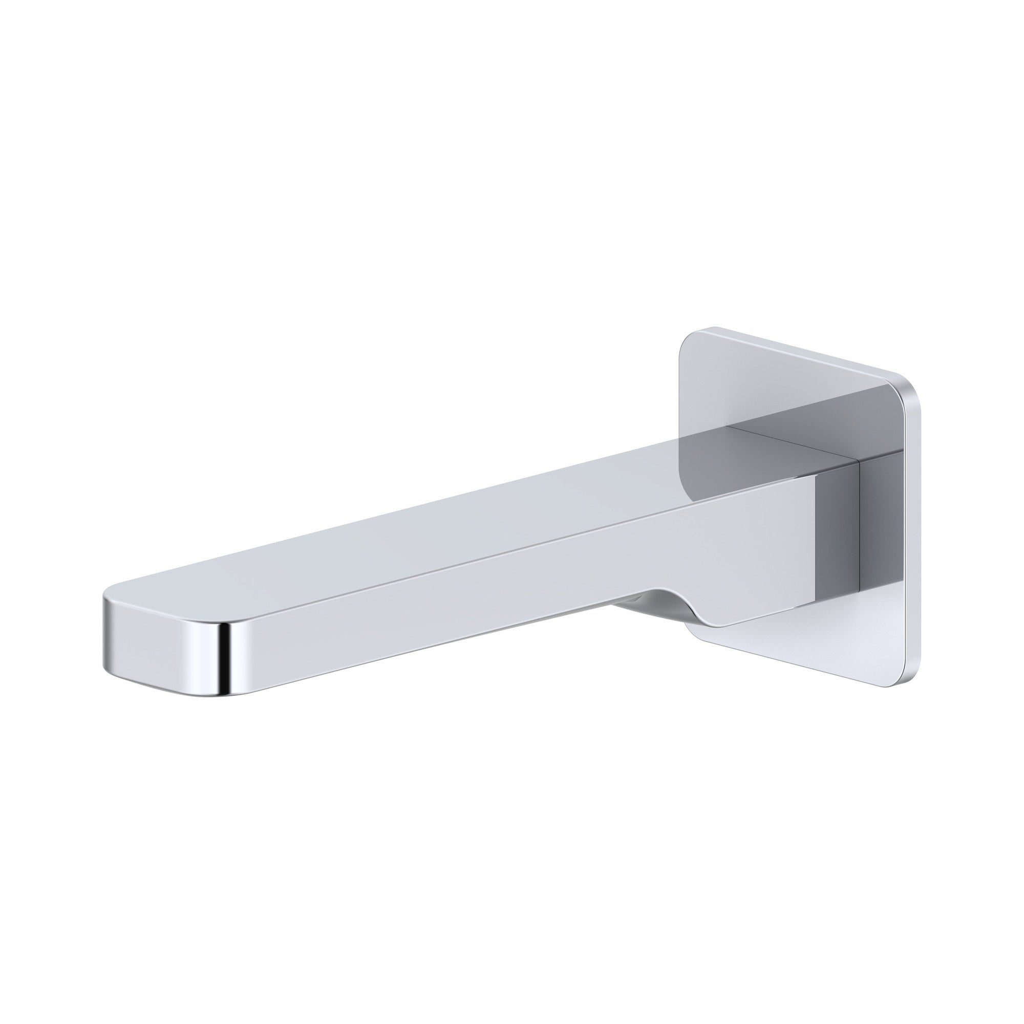 Raymor Sigma 180mm chrome wall spout, fixed square-profile basin or bath tap in side view