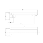 Raymor Sigma bath wall swivel spout technical drawing, black, showing 220mm reach and 55mm high wall-mounted profile