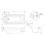 Technical drawing of Raymor Sigma inset bath, showing rectangular white bath dimensions 1525 x 760 x 450mm and end waste placement