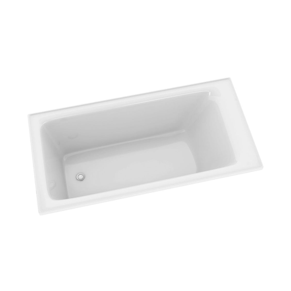 Raymor Sigma white inset bath, rectangular acrylic tub with end waste and tile flange, top view