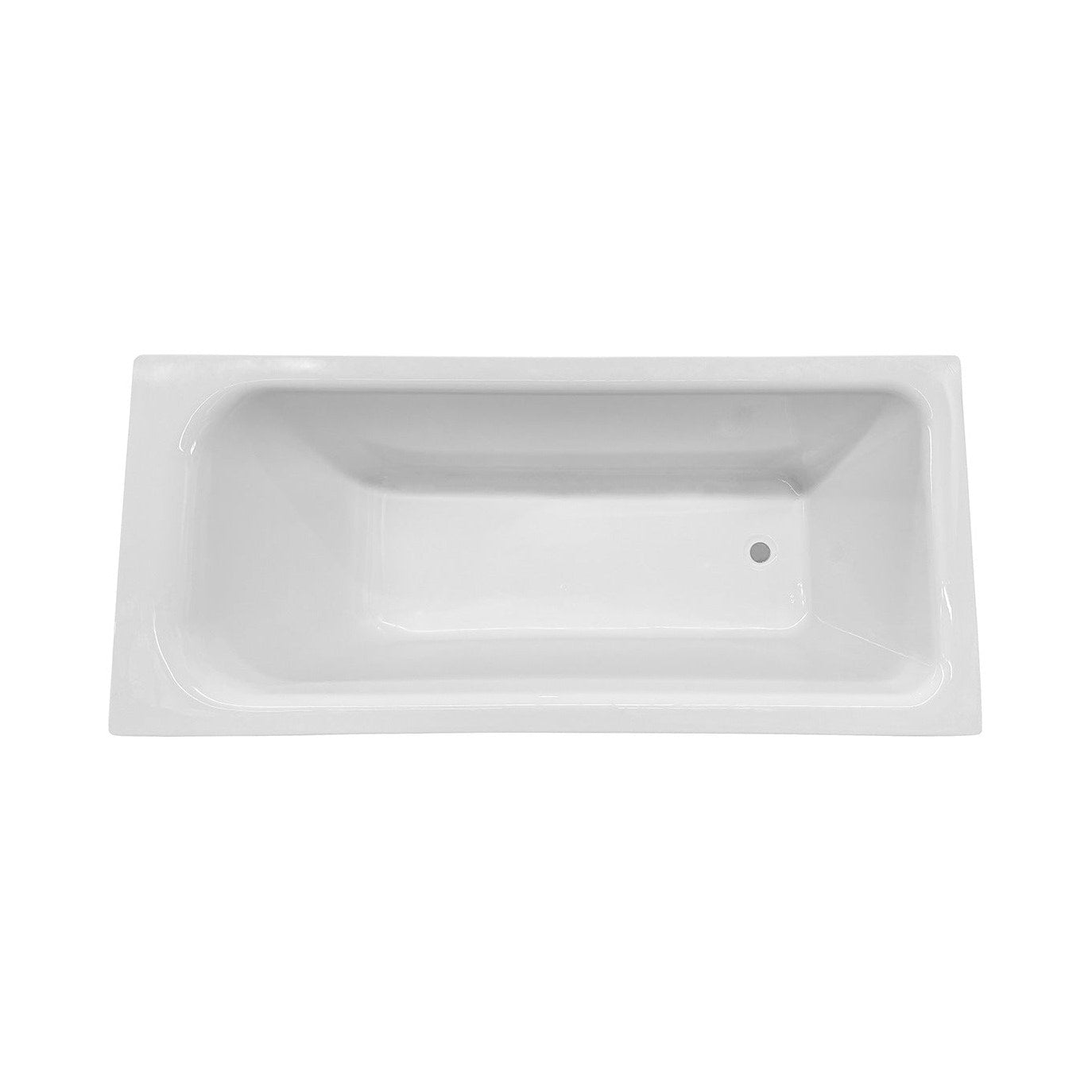 Raymor Sigma white acrylic island bath, top view, with end waste and exposed rim