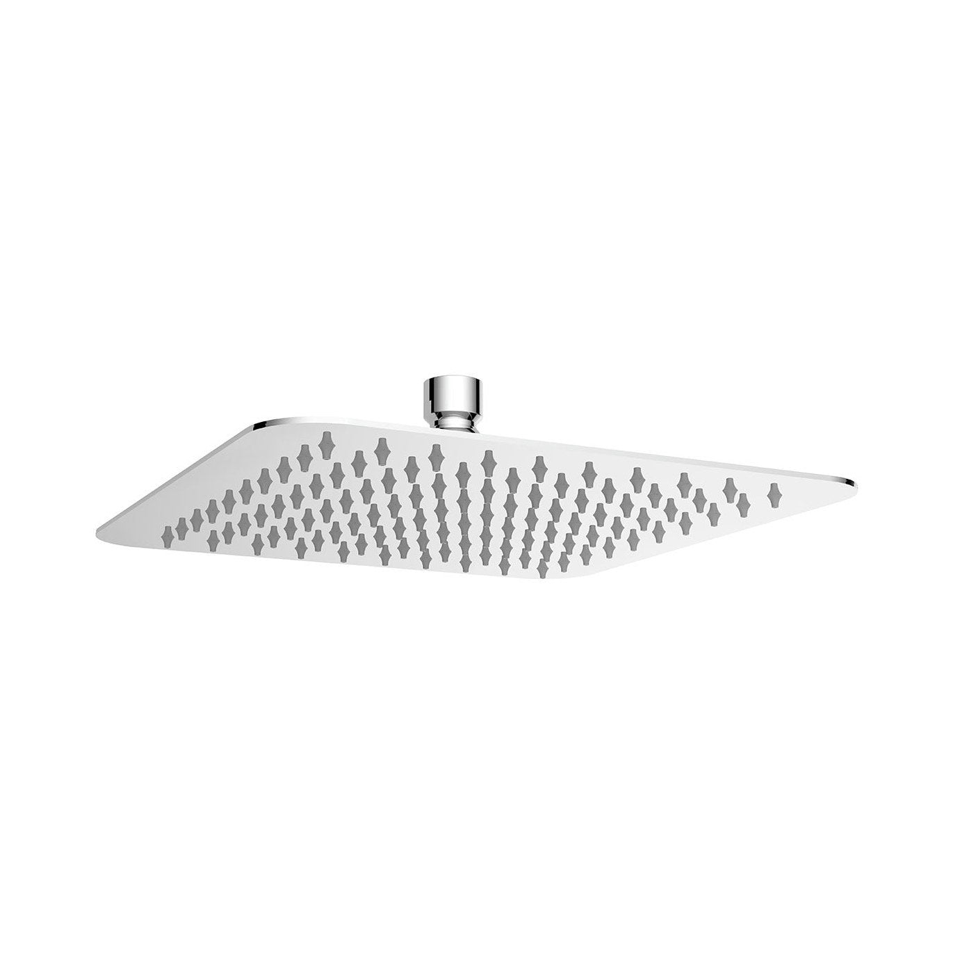 Raymor Sigma square shower rose in stainless steel, angled front view with single spray nozzles