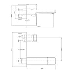 Technical drawing of Raymor Sigma wall mixer set in black, showing wall-mounted mixer and 180mm fixed spout with dimensions