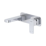Raymor Sigma chrome wall mixer and 180mm spout set, wall-mounted with paddle handle on rectangular plate