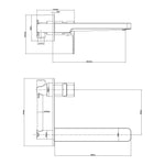 Technical drawing of Raymor Sigma wall mixer set with 220mm spout, black, showing side and plan dimensions.