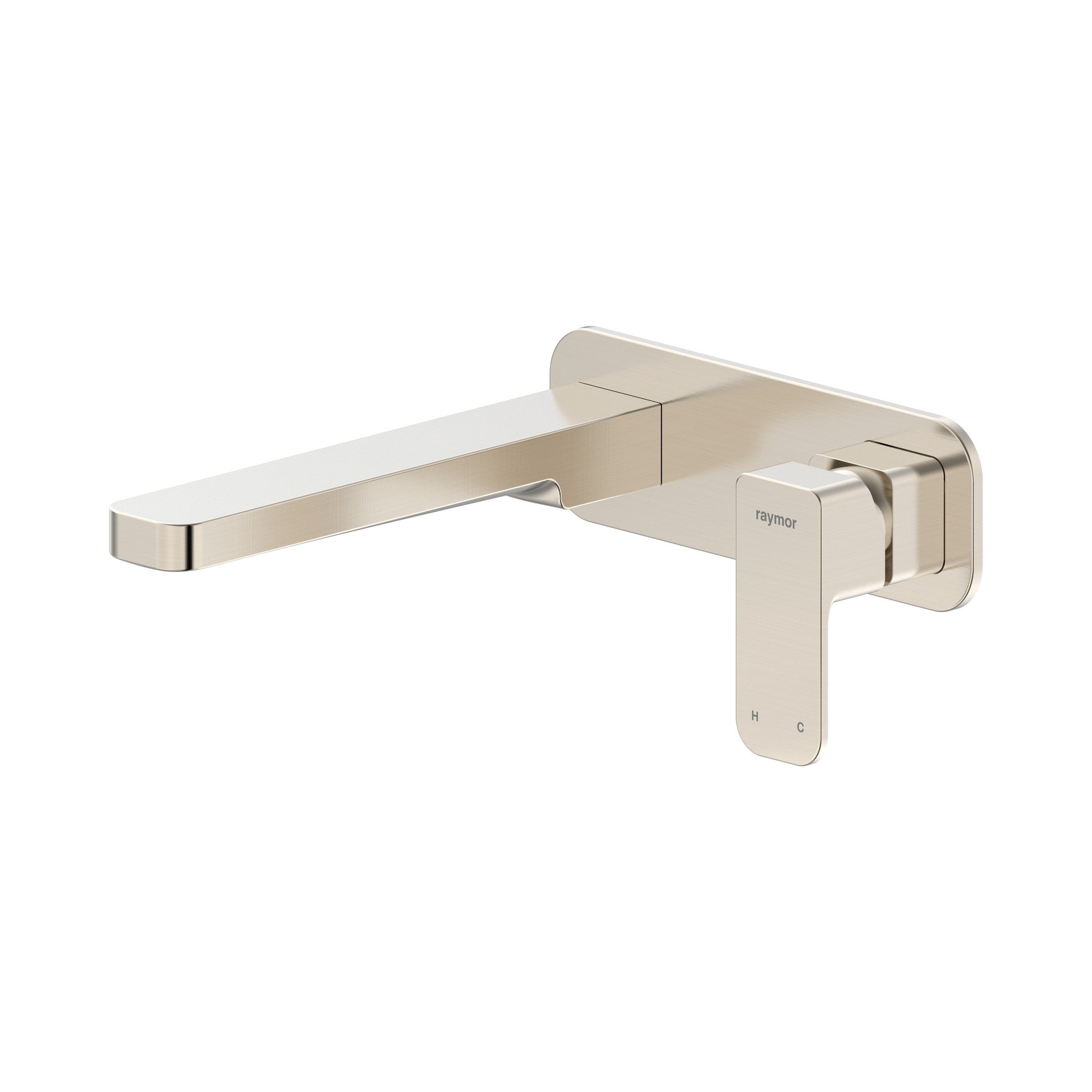 Raymor Sigma wall mixer set with 220mm spout in brushed nickel, wall-mounted tap with paddle handle