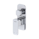 Raymor Sigma chrome wall mixer and diverter tap with square paddle handle and wall plate on white background