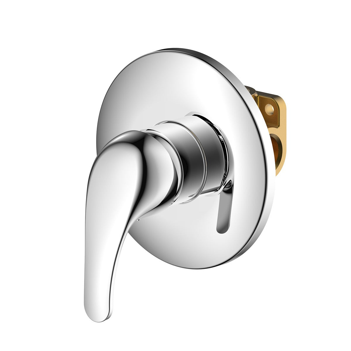 Raymor Surrey chrome wall-mounted bath or shower mixer with round plate and paddle handle, front view