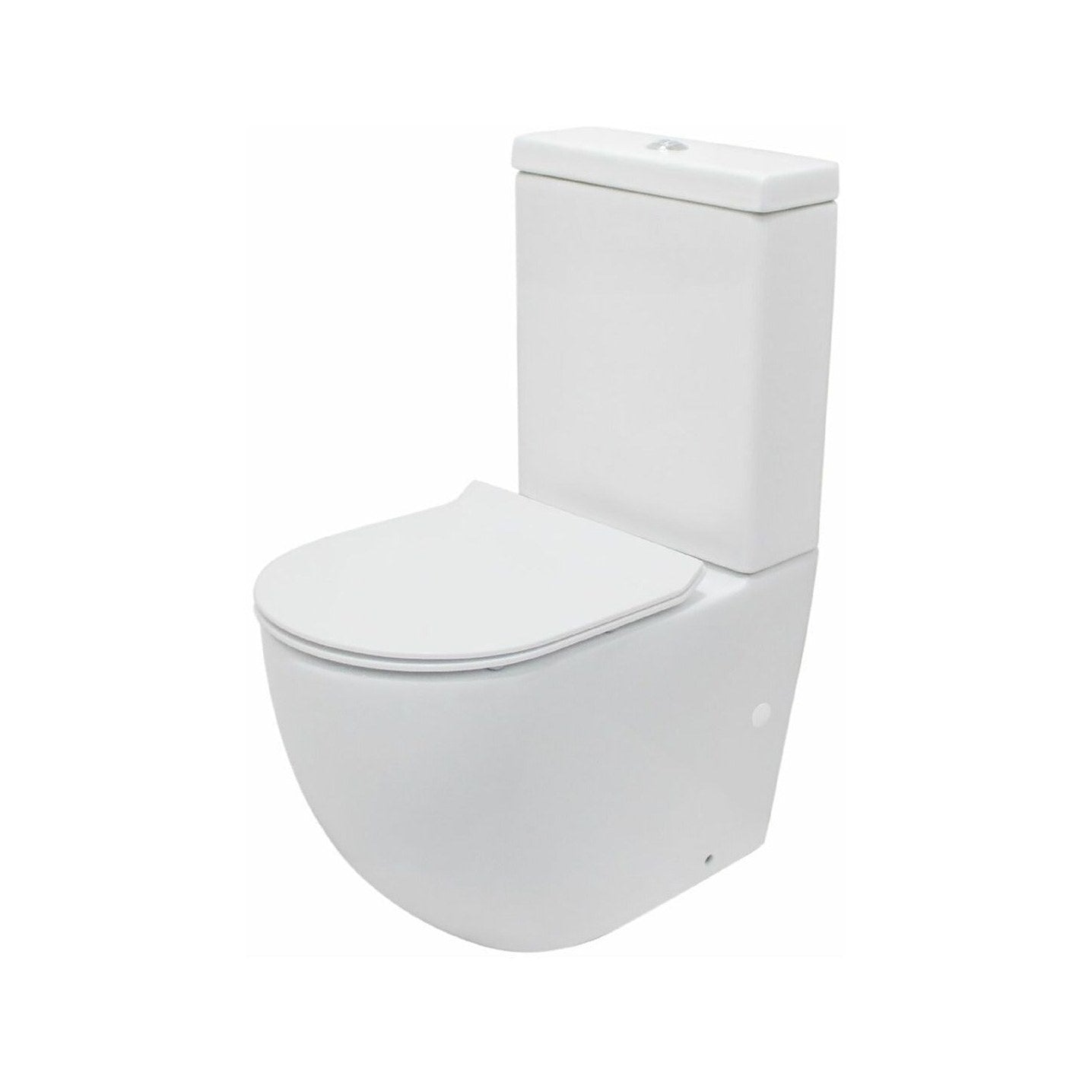 Raymor Winton back to wall toilet suite with slim seat, white, front angle view