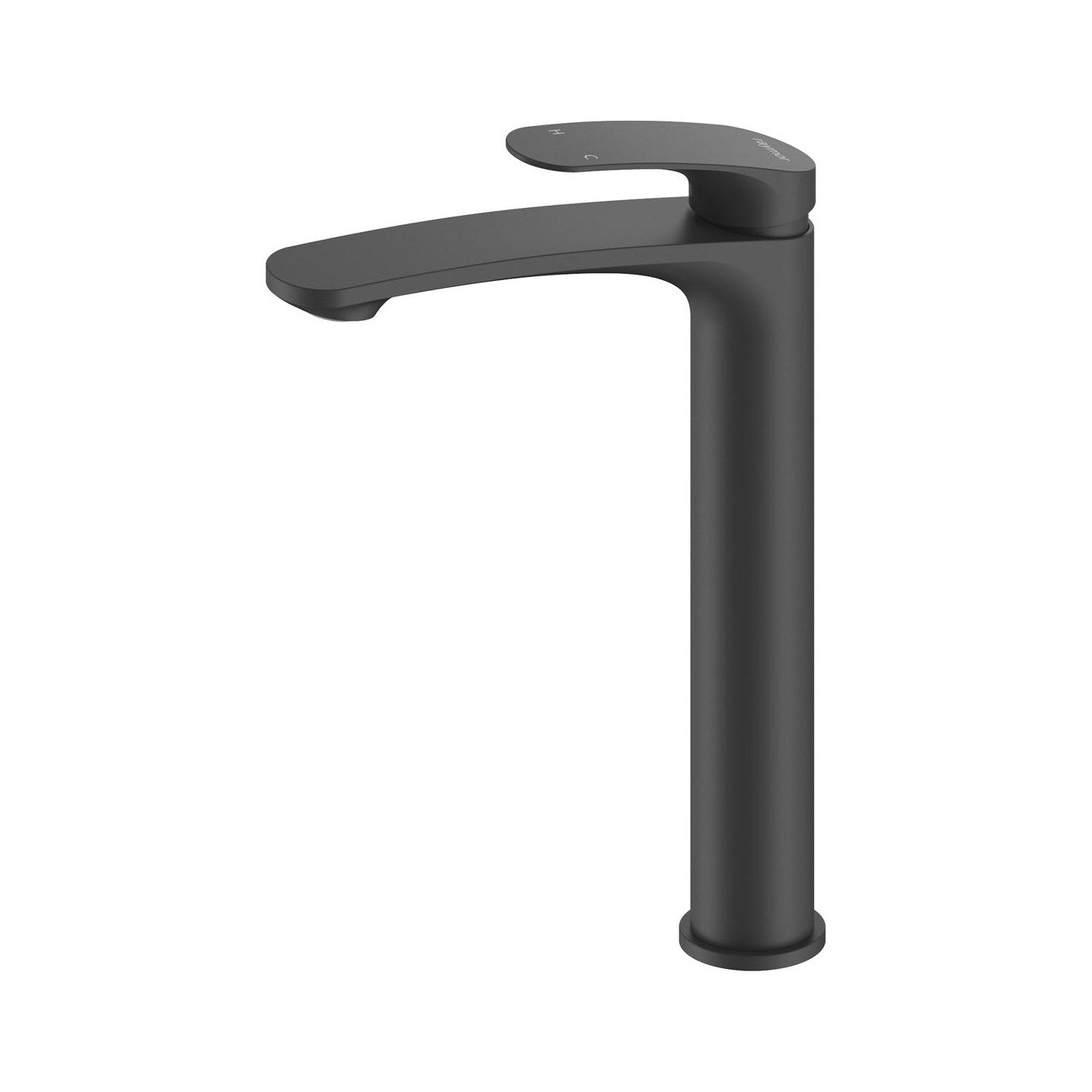 Raymor Winton black basin tower mixer tap, tall single-lever vessel basin mixer on white background
