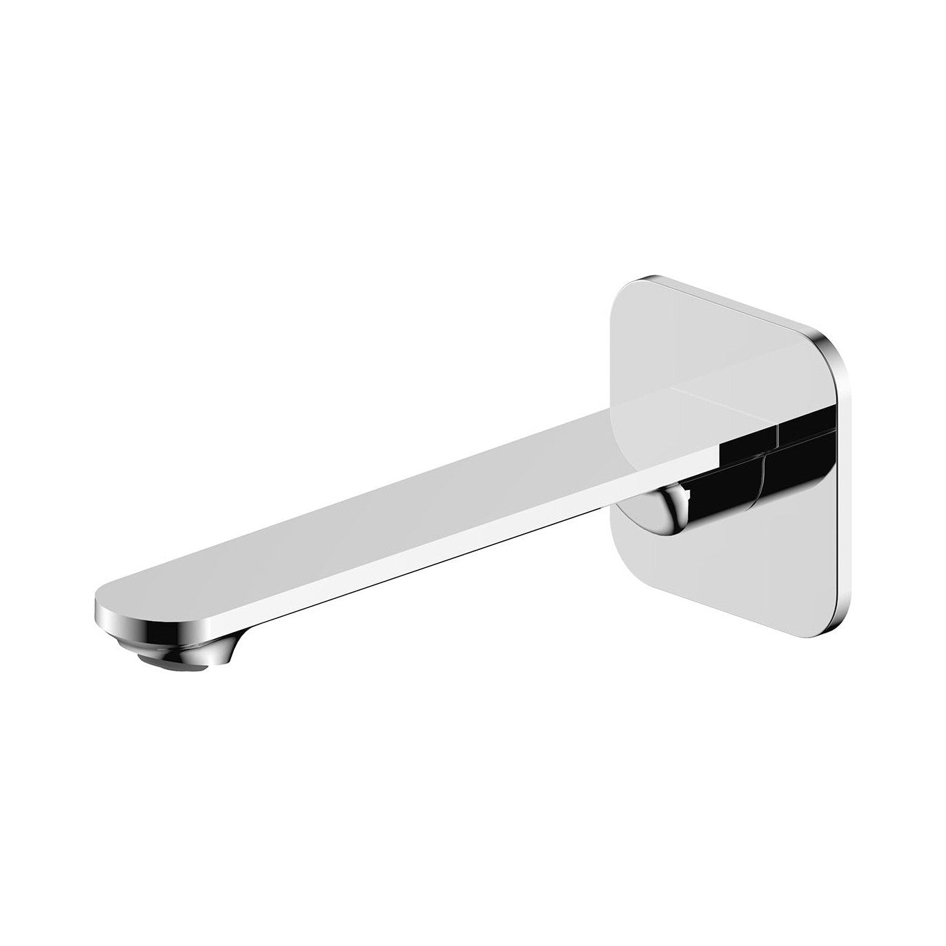 Raymor Winton chrome wall-mounted bath or basin spout with curved square backplate, side view