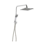 Raymor Winton Compact Dual Square shower in chrome, with square overhead rose, hand shower and hose on a short rail
