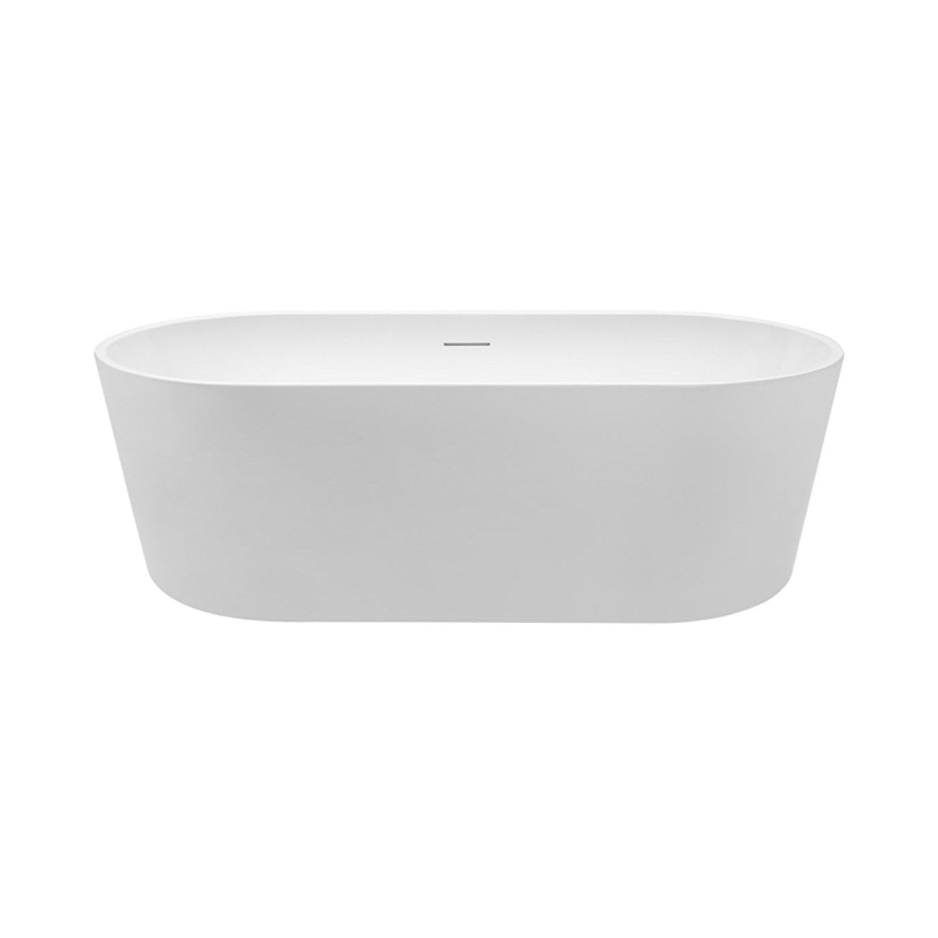 Raymor Winton white freestanding bath with integrated overflow, front view on white background