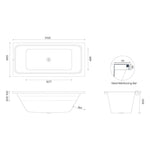 Technical drawing of Raymor Winton island bath, white, 1700 x 800mm with centre waste and steel reinforcing bar