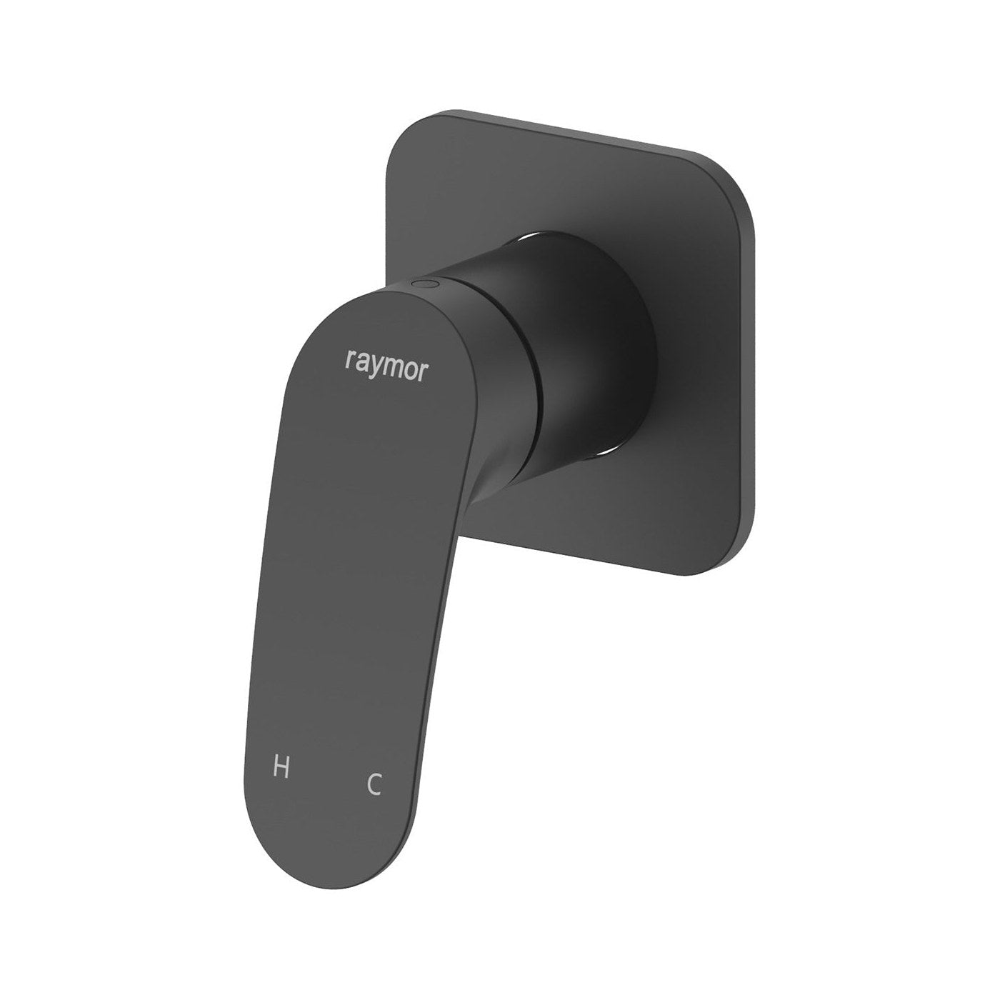 Raymor Winton black wall mixer tap with lever handle on square backplate, front view