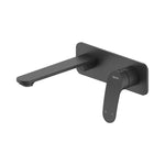 Raymor Winton wall mixer set with 200mm spout in black, wall-mounted tap with rounded paddle handle