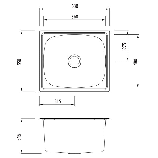 Oliveri Laundry 70L tub topmount L/H 1TH