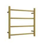 Thermogroup 4-bar round heated towel ladder in brushed gold, shown front on with 4 horizontal rails
