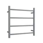 Thermogroup 4-bar round heated towel ladder in gun metal, wall-mounted bathroom rail on white background