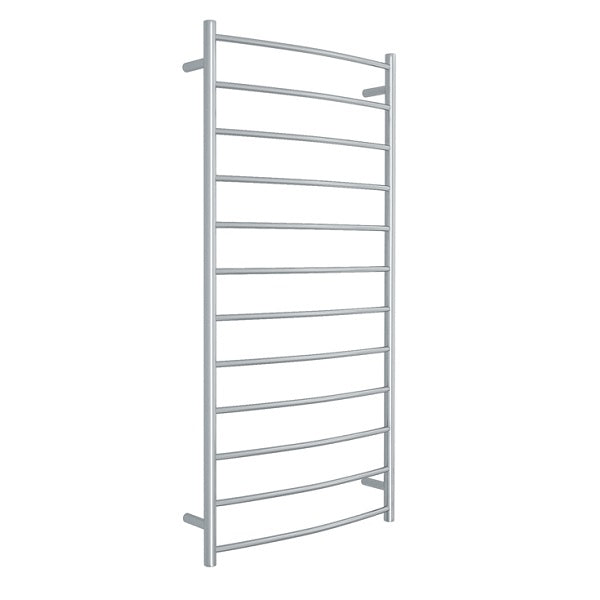 Thermogroup Thermorail curved stainless steel heated towel ladder with 12 bars, polished finish, front view on white background